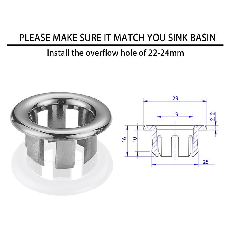 SKYPIA 3x Bathroom Kitchen Sink Hole Round Overflow Cover Basin Tidy Insert Spares (Single) - Image 2
